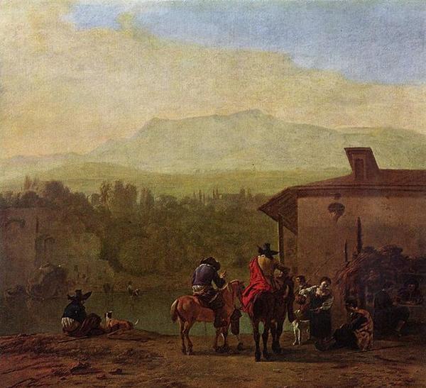 Karel Dujardin Rast vor einem italienischen Wirtshaus Sweden oil painting art